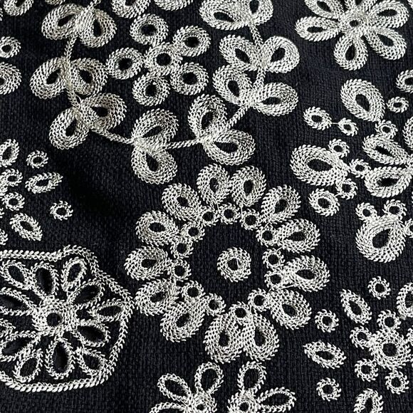 VTG Harold’s White Floral Embroidery Contrast Black Summer Cotton Tweed Skirt - Picture 8 of 15